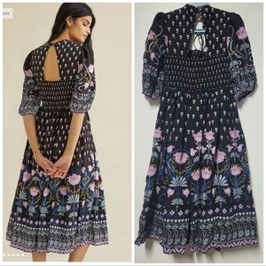 Anthropologie Dasha Smocked Top Mix Floral Midi Dress